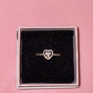 Pandora Size 5 Heart-Shaped Silver Ring with Crystal Accents